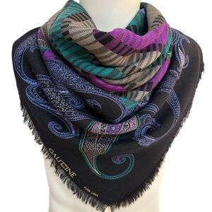 🇮🇹 Galitzine Wool Square Scarf – Made in Italy – Paisley & Geometric - 51x 54"